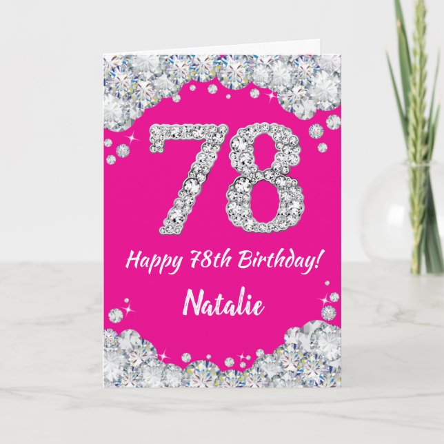 Happy 78th Birthday Hot Pink and Silver Glitter Card (Front)