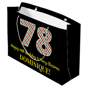 Happy 78th Birthday & Merry Christmas, Custom Name Large Gift Bag