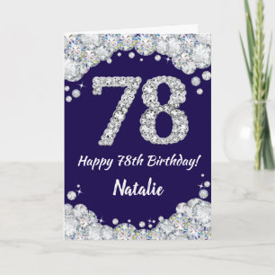 Happy 78th Birthday Navy Blue and Silver Glitter Card