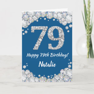 Happy 79th Birthday Blue and Silver Glitter Card