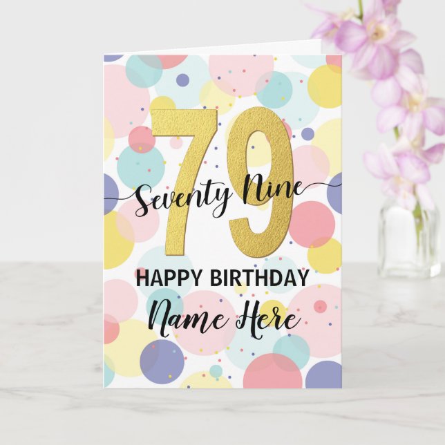 Happy 79th Birthday Pastel Rainbow Gold Woman Card (Orchid)