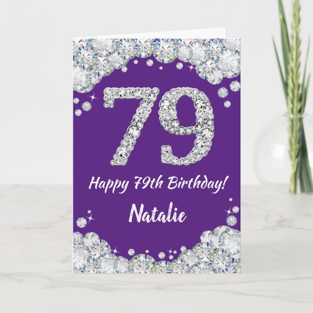 Happy 79th Birthday Purple and Silver Glitter Card (Front)
