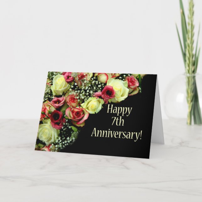 Happy 7th Anniversary roses Card (Front)