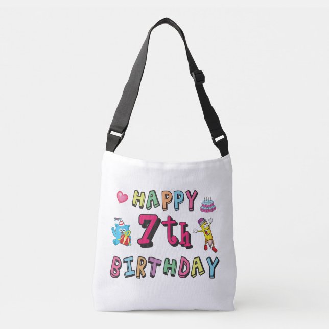 Happy 7th Birthday. 7 year old. Crossbody Bag (Front)