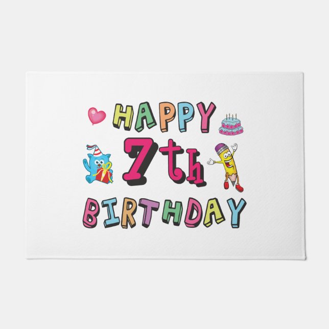 Happy 7th Birthday. 7 year old. Doormat (Front)