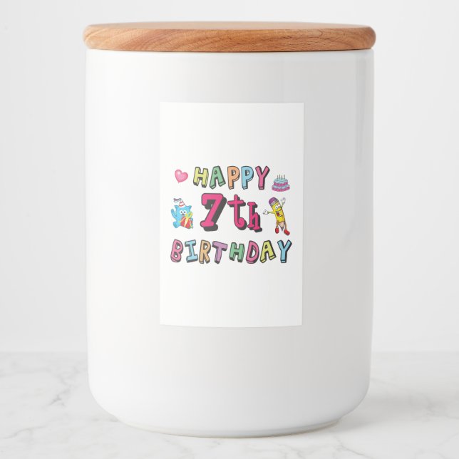 Happy 7th Birthday. 7 year old. Food Label (Front)