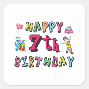 Happy 7th Birthday 7 year old wishes Square Sticker