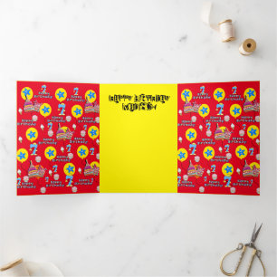 Happy 7th Birthday Card, #7 Red &Yellow Tri-Fold Card