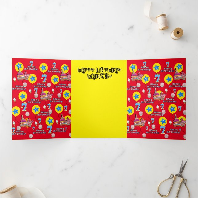 Happy 7th Birthday Card, #7 Red &Yellow Tri-Fold Card (Inside)