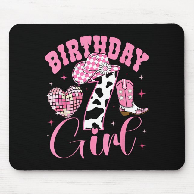 Happy 7th Birthday Girl Outfit Rodeo Western Cowgi Mouse Mat (Front)