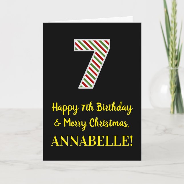 Happy 7th Birthday & Merry Christmas, Custom Name Card (Front)