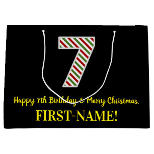 Happy 7th Birthday & Merry Christmas, Custom Name Large Gift Bag