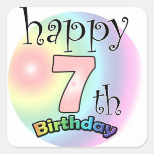 Happy 7th Birthday (Pink) Square Sticker