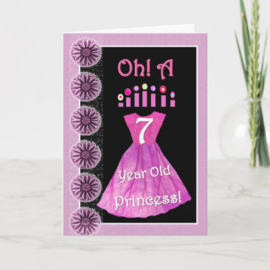 Happy 7th Birthday Princess - Pink Dress & Candles Card