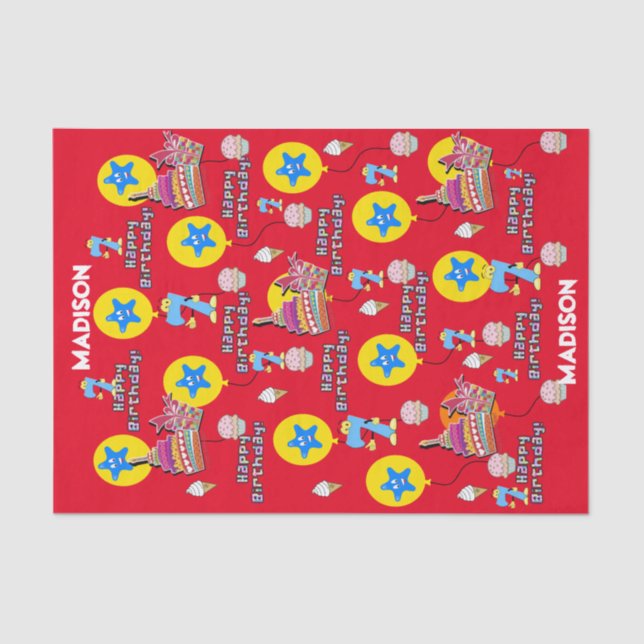 Happy 7th Birthday Tissue Paper #7 Red (Front)