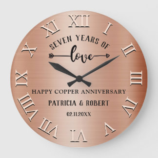 Happy 7th Wedding Anniversary Copper Anniversary Large Clock