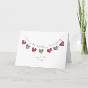 Happy 7th Wedding Anniversary wool heart card