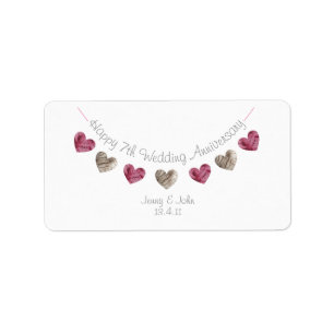 Happy 7th Wedding Anniversary wool heart label