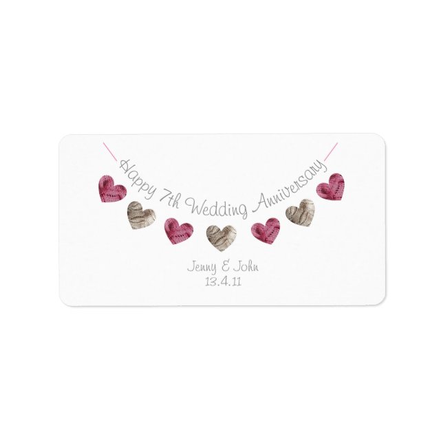 Happy 7th Wedding Anniversary wool heart label (Front)