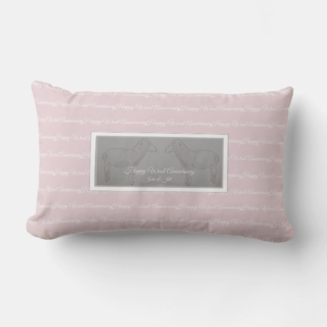 Happy 7th Wool Anniversary sheep cushion (grey) (Front)