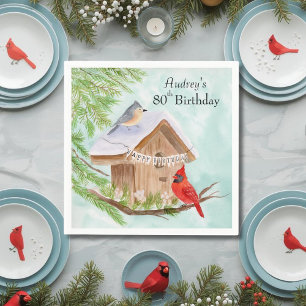  Happy 80th Birthday Birds at Birdhouse Napkin
