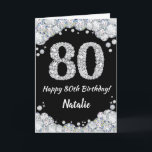 Happy 80th Birthday Black and Silver Glitter Card<br><div class="desc">Happy 80th Birthday Black and Silver Glitter Card with personalised name. For further customisation,  please click the "Customise it" button and use our design tool to modify this template.</div>