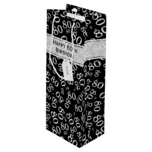 Happy 80th Birthday Black/White Number Pattern Wine Gift Bag