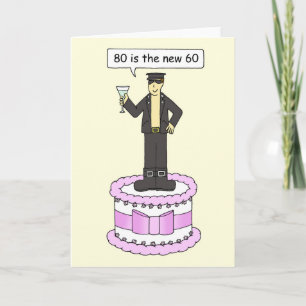 Happy 80th Birthday Cartoon Man on a Cake Card
