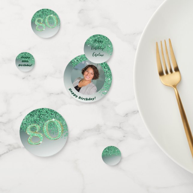 Happy 80th Birthday Chic Falling Green Glitter Confetti (Group)