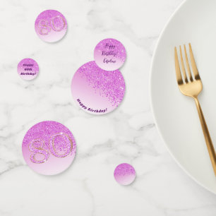 Happy 80th Birthday Chic Falling Pink Glitter Confetti