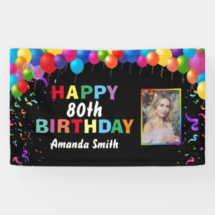 Happy 80th Birthday Colourful Balloons Confetti Banner