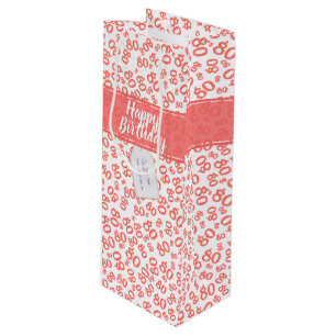 Happy 80th Birthday Coral/White Number Pattern Wine Gift Bag