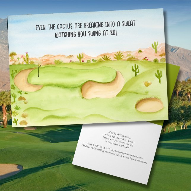 Happy 80th Birthday Desert Golf Course Watercolor Card (Creator Uploaded)