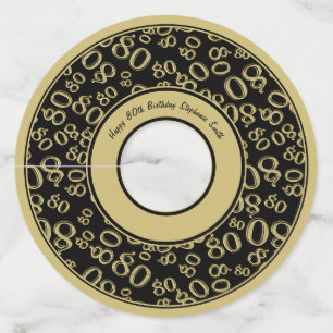 Happy 80th  Birthday Gold and Black Number Theme Wine Glass Tag