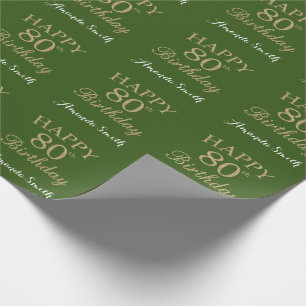 Happy 80th Birthday Gold Glitter and Green Wrapping Paper