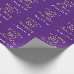 Happy 80th Birthday Gold Glitter and Purple Wrapping Paper