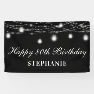 Happy 80th Birthday Mason Jars Lights Black White Banner