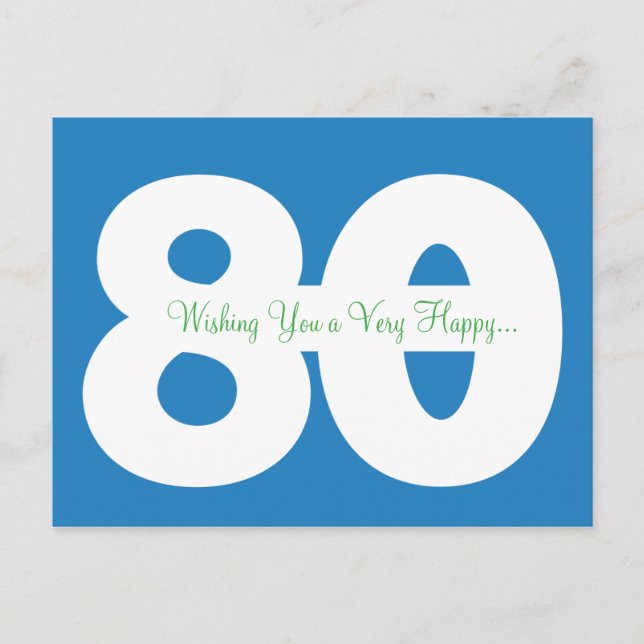 Happy 80th Birthday Milestone Postcards - in Blue (Front)