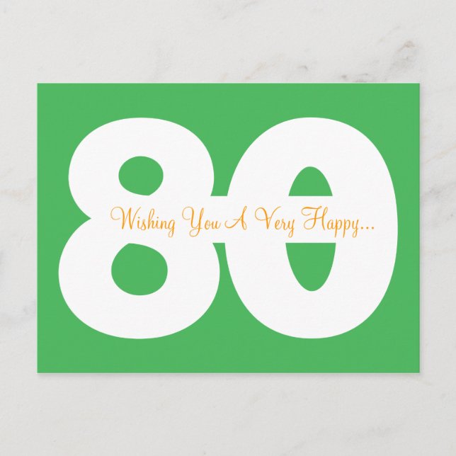 Happy 80th Birthday Milestone Postcards - in Green (Front)