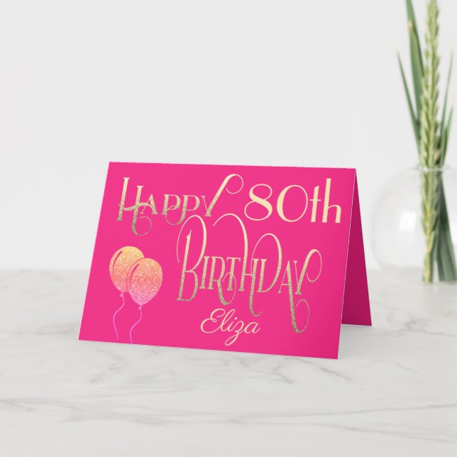 Happy 80th Birthday Name Elegant Script Gold Pink Card (Front)