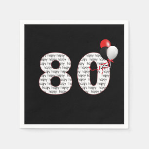 Happy 80th Birthday On Black Napkins