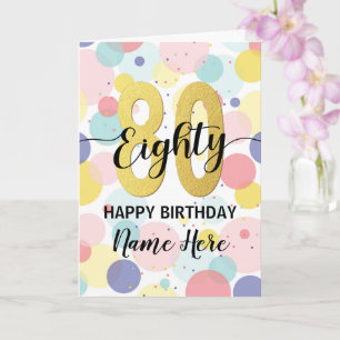 Happy 80th Birthday Pastel Rainbow Gold Woman Card