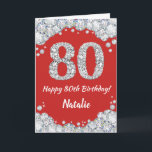 Happy 80th Birthday Red and Silver Glitter Card<br><div class="desc">Happy 80th Birthday Red and Silver Glitter Card with personalised name. For further customisation,  please click the "Customise it" button and use our design tool to modify this template.</div>