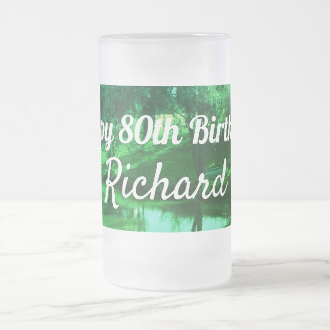 Happy 80th Birthday Rural scene Frosted Glass Beer Mug (Center)