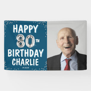 Happy 80th Birthday Silver Balloons Photo Banner