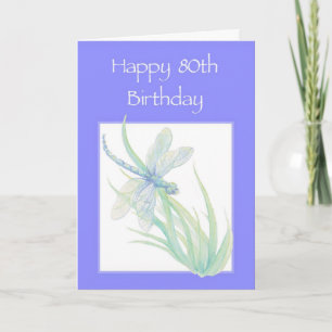 Happy 80th Birthday Watercolor Dragonfly Nature Card