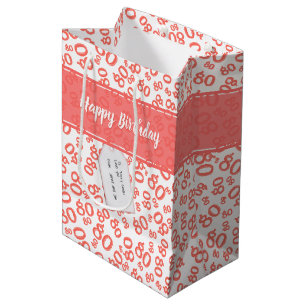 Happy 80th Coral/White Random Number Pattern Medium Gift Bag