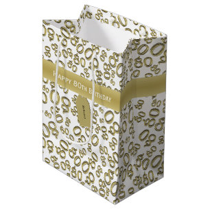 Happy 80th Party Gold/White Random Number Pattern Medium Gift Bag