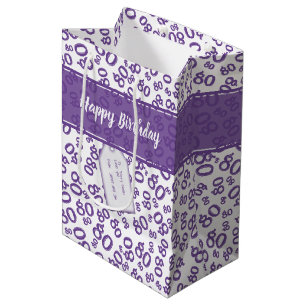 Happy 80th Purple/White Random Number Pattern Medium Gift Bag