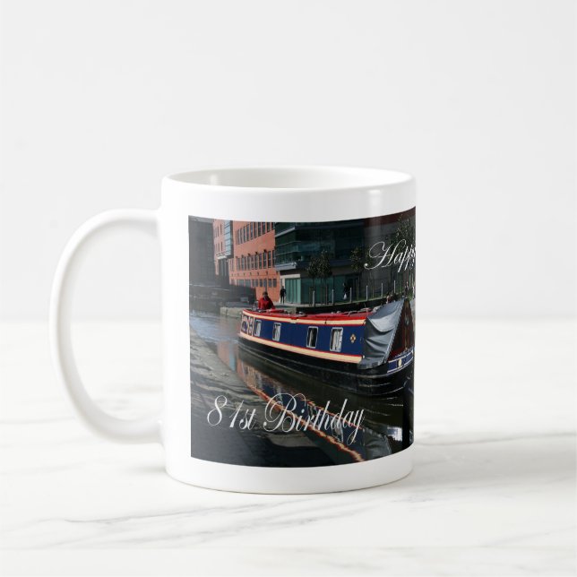 Happy 81st Birthday canal boat Coffee Mug (Left)